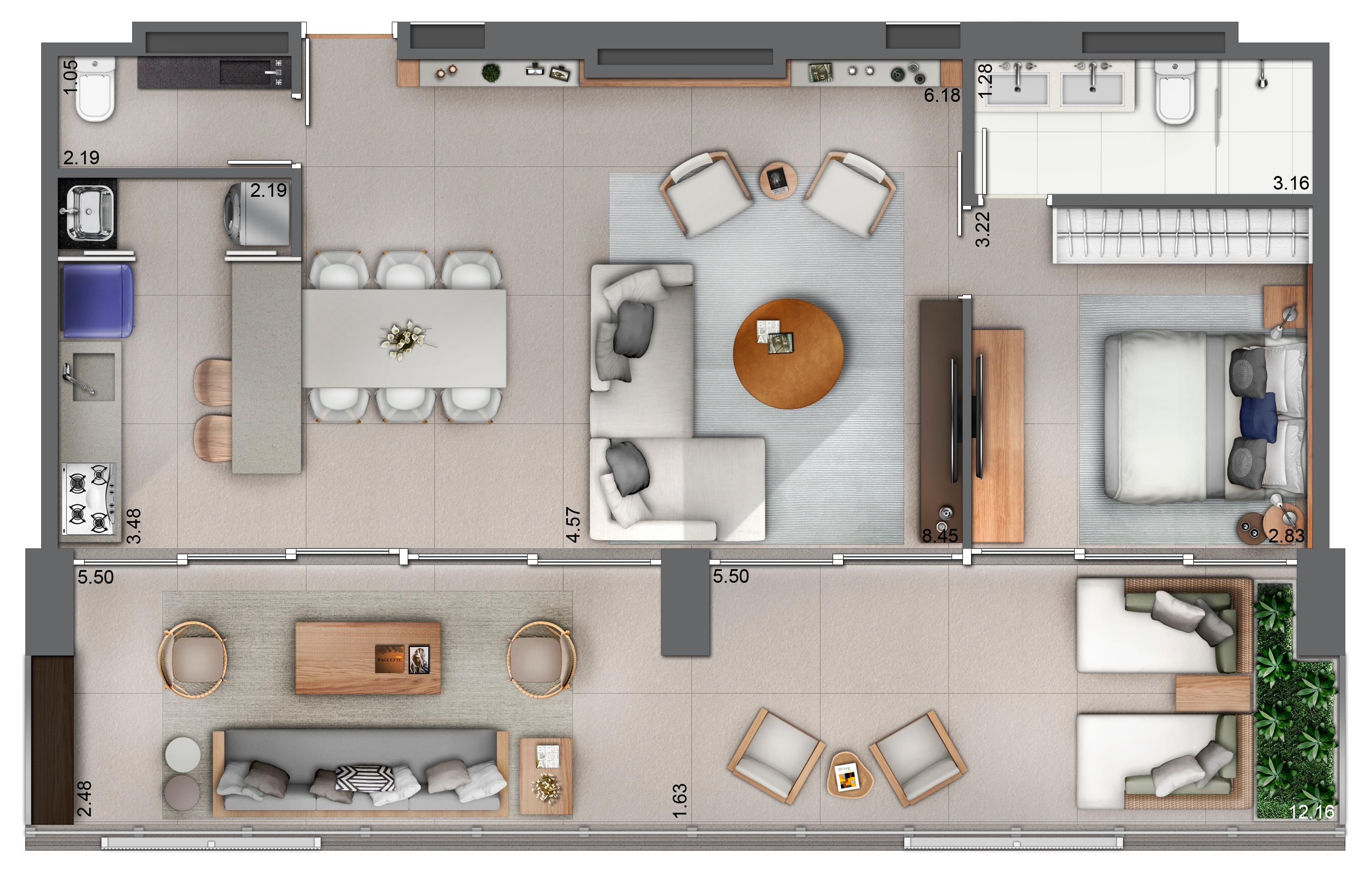 Apartamento 88 m² (sala ampliada)