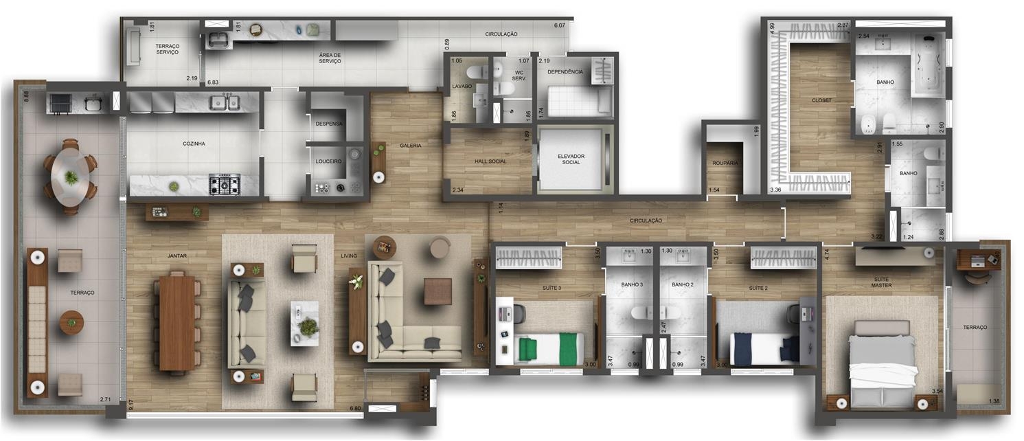 Apartamento 278m² com 3 suites