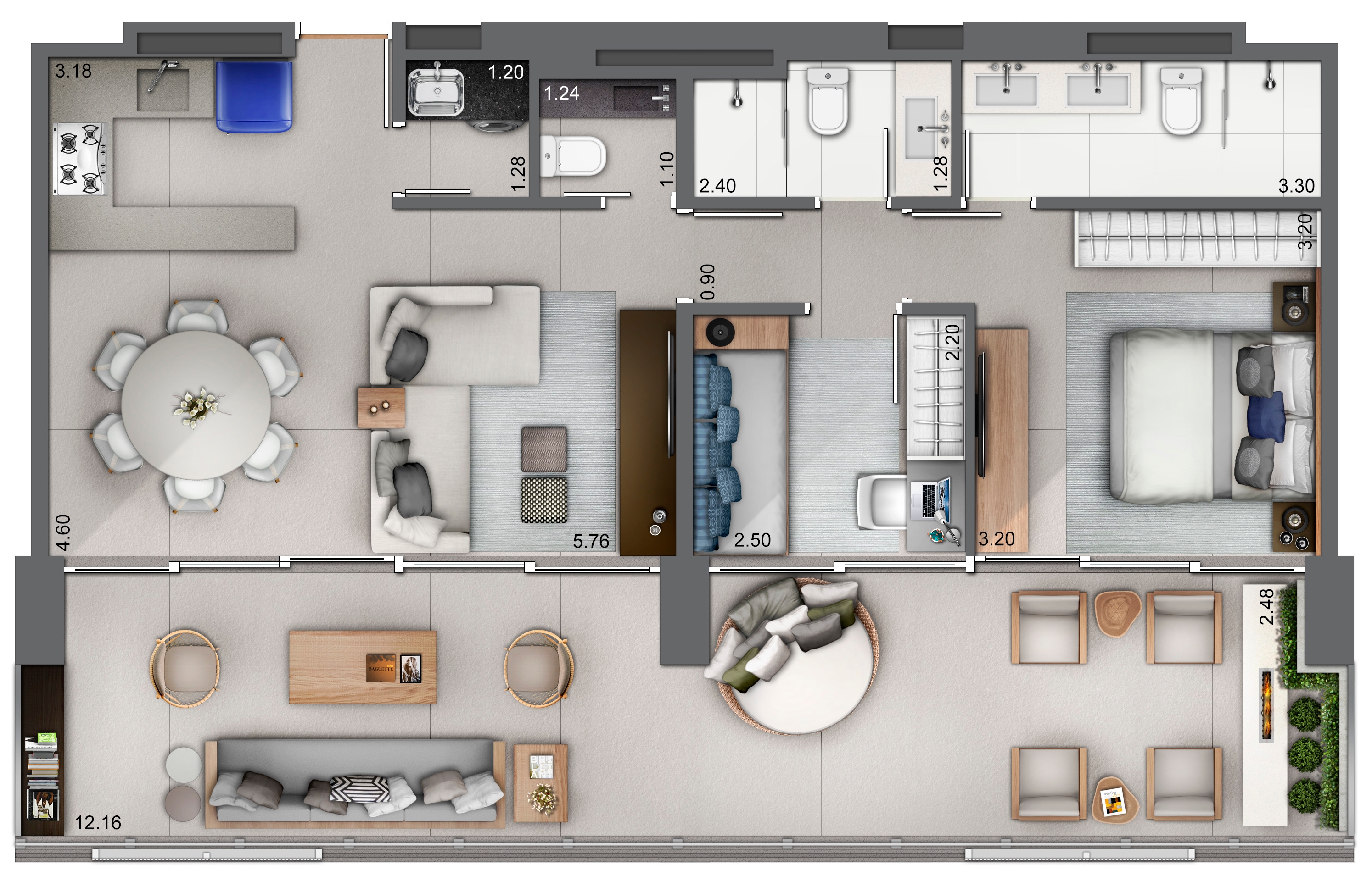 Apartamento 88 m² (dois dormitórios)
