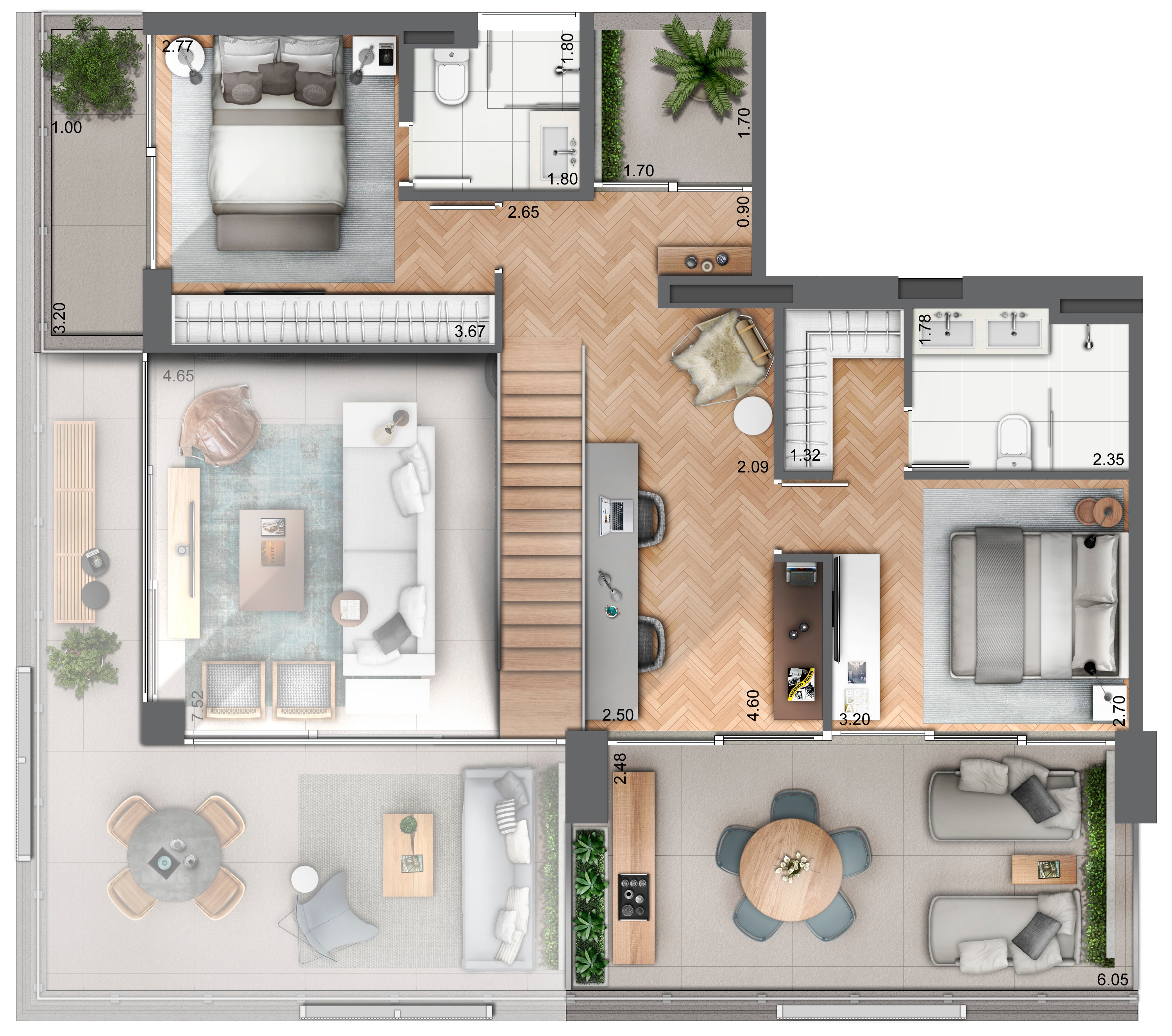 Duplex 139 m² - Piso superior (2 suítes)