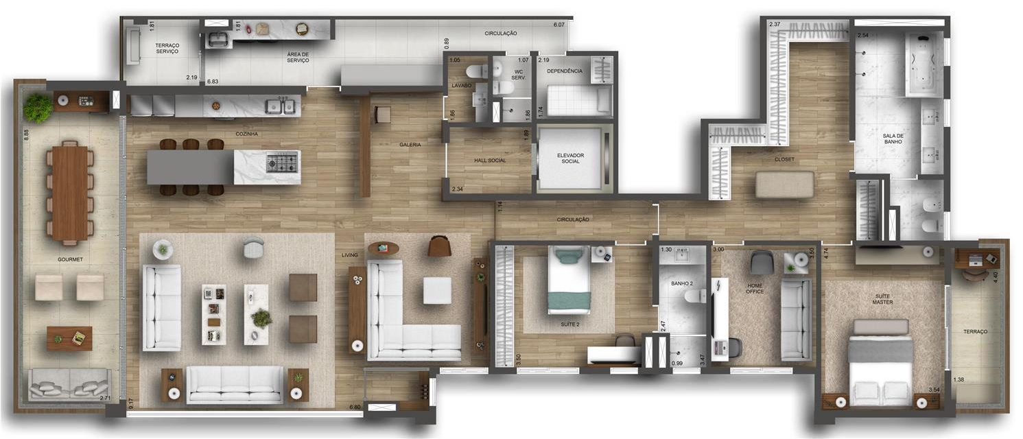 Apartamento 278m² com 2 suites