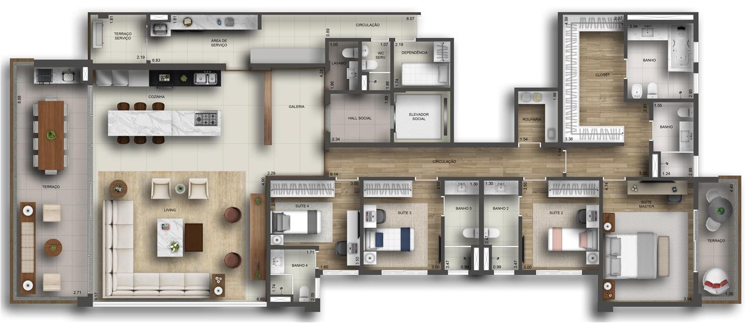 Apartamento 278m² com 4 suites