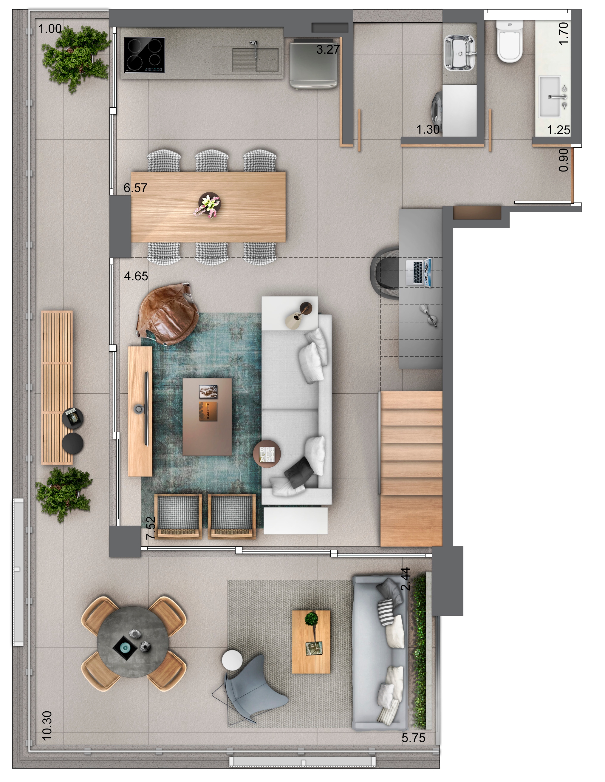 Duplex 89 m² - Piso inferior (sala ampliada)
